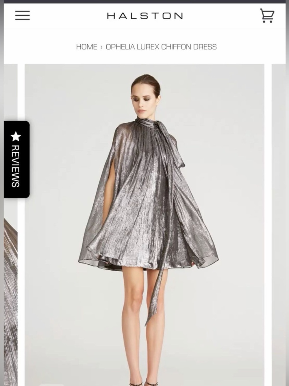 Halston Heritage Silver Ophelia Lurex Chiffon Cape Dress